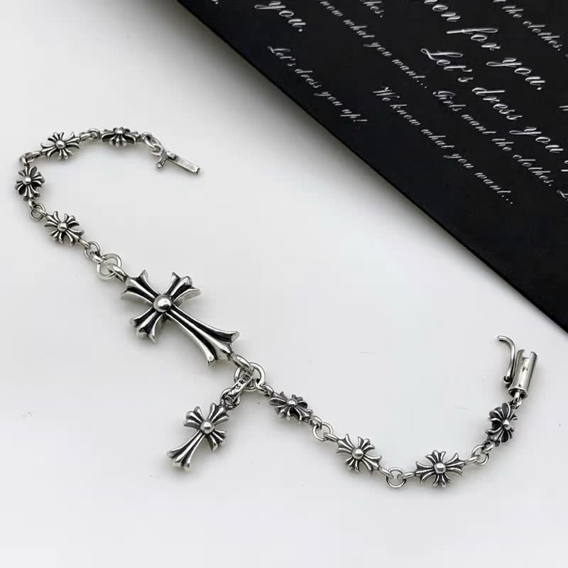 Chrome Hearts Silver Cross Charm Bracelet